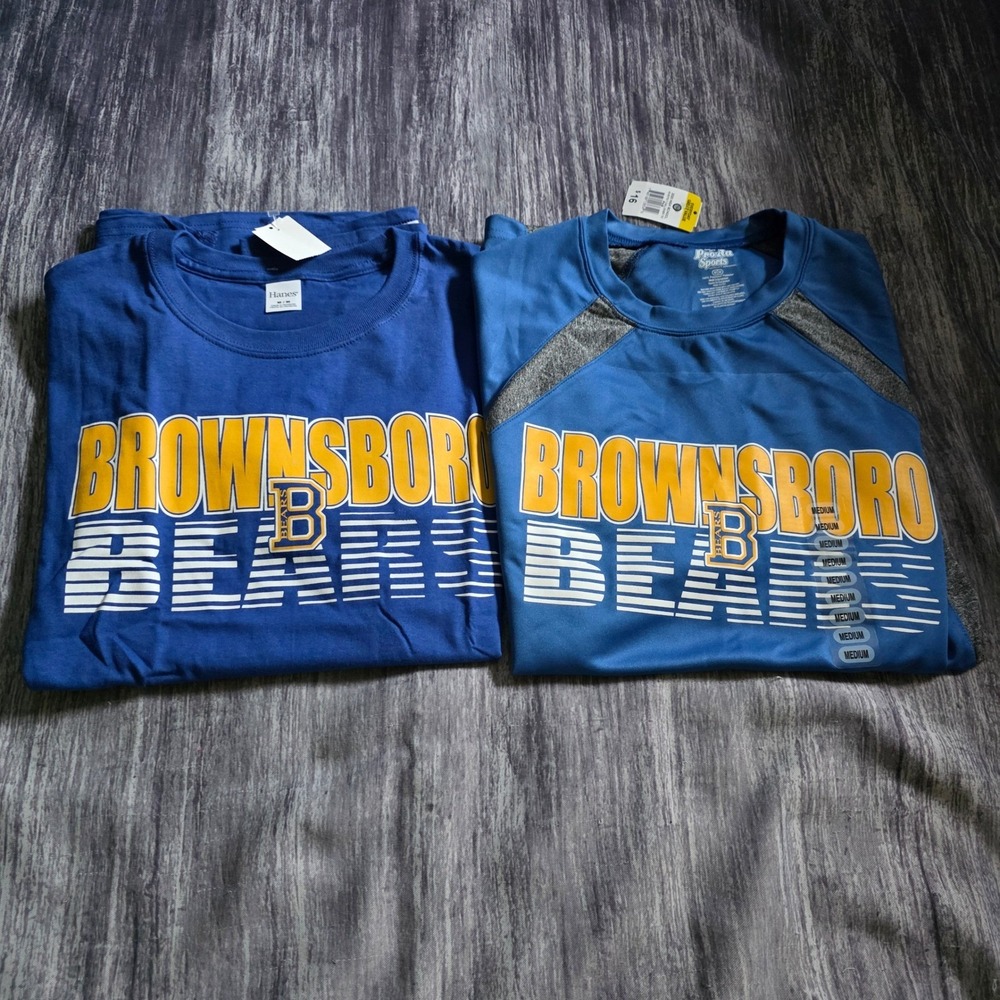 Lot of 2 Brownsboro Bears T-Shirts Sports Blue Yellow Medium NEW